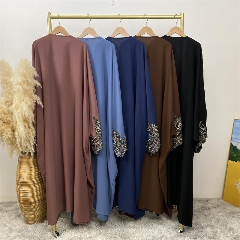 Product Introduction of 1417#  Modern Dubai Embroidery Big Cuff Nida Batwing Sleeve Modest Fashion Butterfly Abaya 3