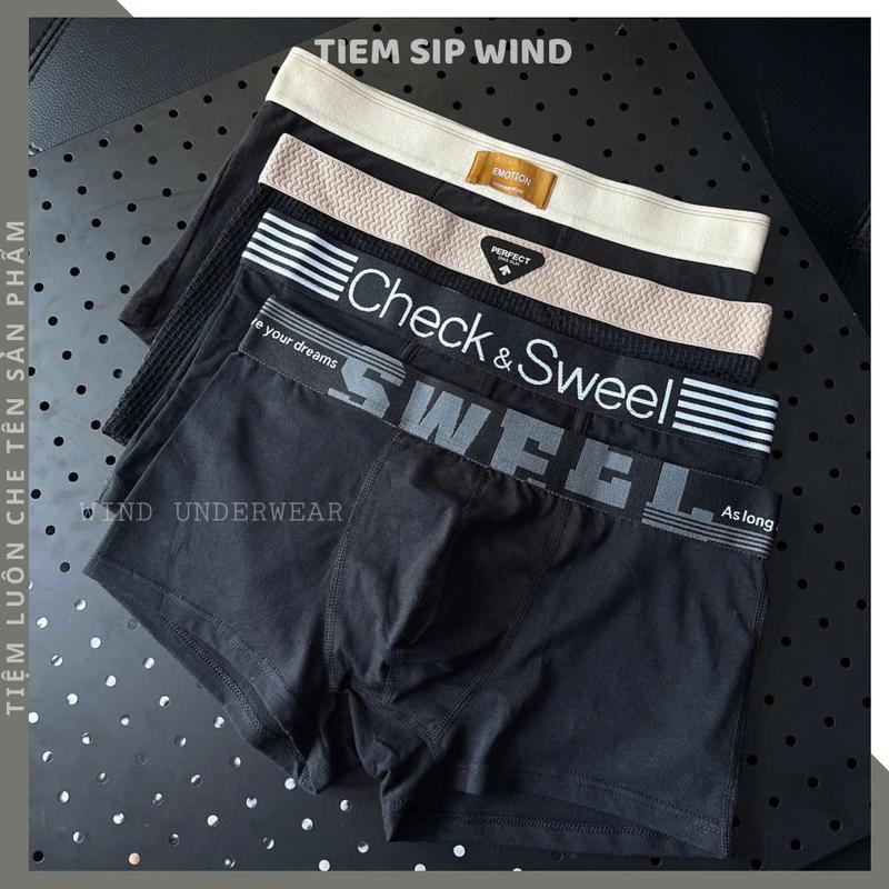 Combo FULL ĐEN 4 quần sịp đùi nam chất liệu cotton mềm mát co giãn giãn 4 chiều thấm hút mồ hôi tốt WIND Sọc Boxers/Trunks Menswear Nam