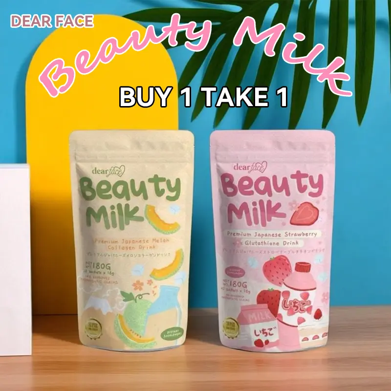Buy 1 get 1 free)DEAR FACE Beauty Milk DOU Bundle(Strawberry Melon)Collagen  Drinks 10bag*180g BeautyBean Milk Dietary Supplement Colagen Edible  FitnessHealthcare