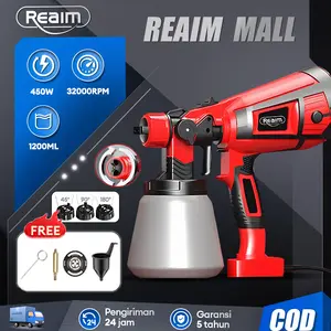 REAIM Re1200ML Electric Spray Gun 450Watt, Mesin Cat Semprot Elektrik, Alat Semprotan Cat Listrik untuk Penggunaan Rumah Tangga Kecil, Atomisasi Tinggi, Tidak Bisa Digunakan untuk Minyak, Semprotan Cat Ryu yang Efisien dan Praktis