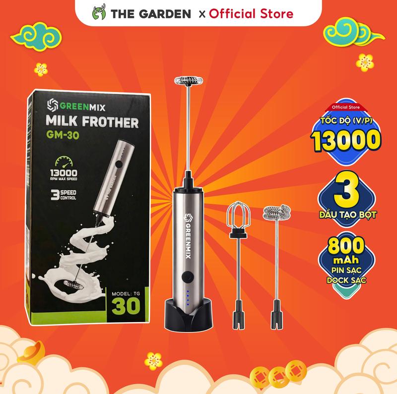  Máy tạo bọt cà phê microfoam máy đánh trứng mini cầm tay THE GARDEN x GREENMIX GM-30 - 3 đầu đánh bọt inox 304 