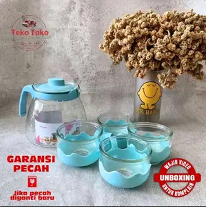 TeaPot Set 5 in 1 Bahan Kaca Premium Cangkir Teko Teh