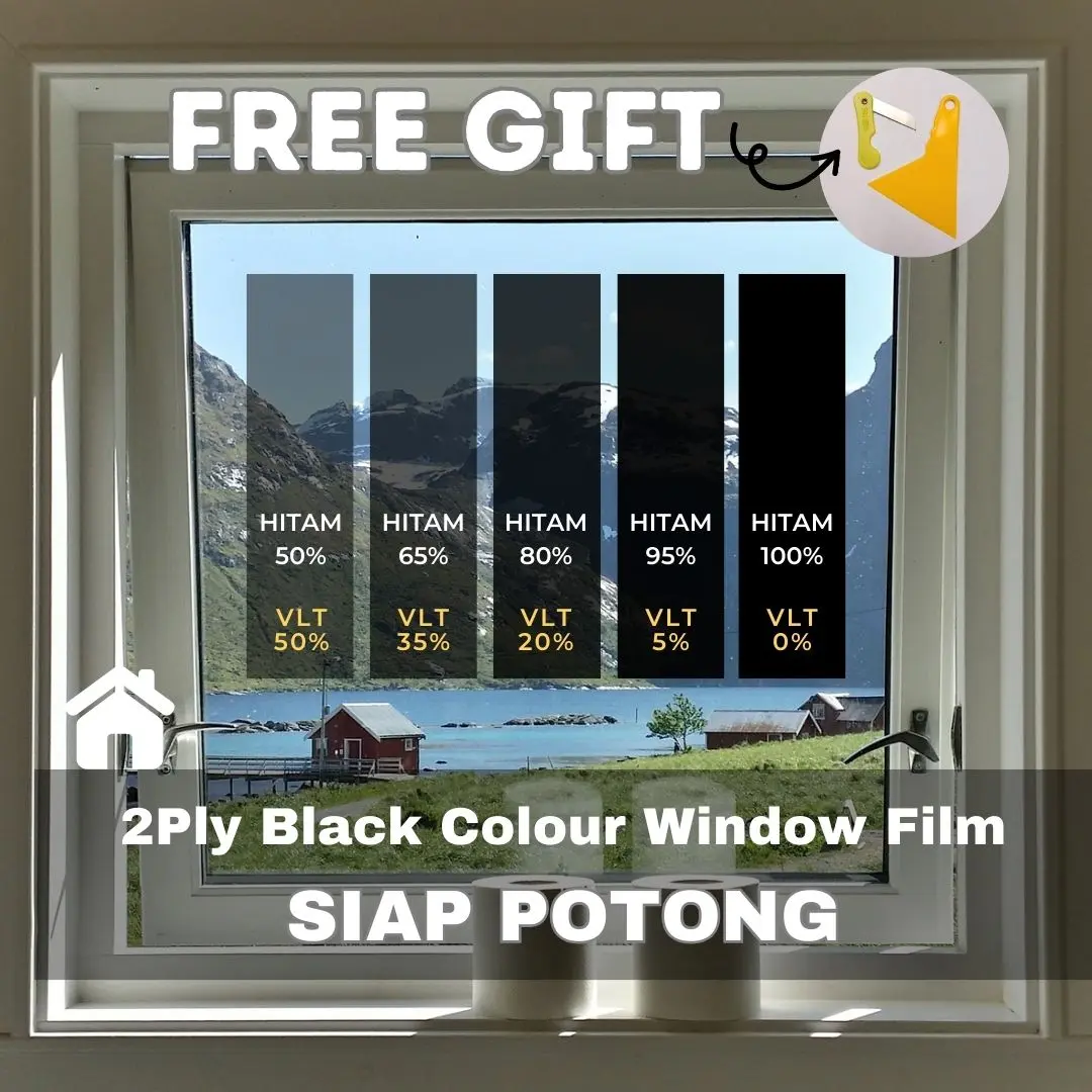 2Ply Black Colour Window Film Fully Privacy Film Tinted Hitam Rumah Tinted Hitam Pejabat / Tinted Rumah / Tinted Kereta Door Home Tingkap