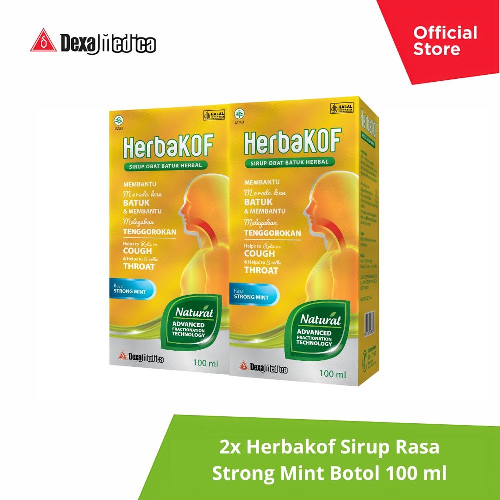 Herbakof Strong Mint Botol 100 ml | Twin Pack | Sirup Herbal Anak Dewasa Tenggorakan Gatal Kering Berdahak