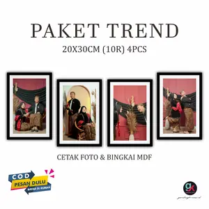 CETAK FOTO (4PCS) + BINGKAI MDF (A4)  UKURAN. 20 X 30 CM Dipasang di Dinding
