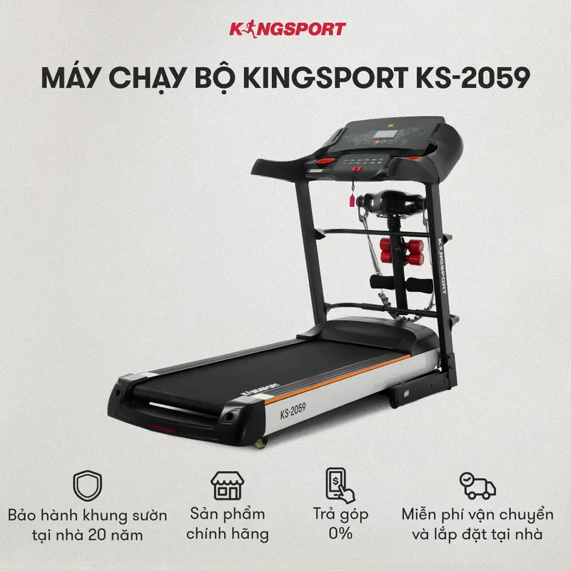 Livestream| Máy chạy bộ KINGSPORT KS-2059 New nâng dốc tự động 18%, tốc độ tối đa 18km/h, kèm đai massage và thanh gập bụng 1