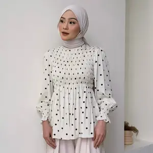 Floral Id - Blouse Polkadot Atasan Wanita Dottie Korean Style Baju Panjang Dewasa Bahan Crape Silk Rayon Lengan Panjang Modern Stylish