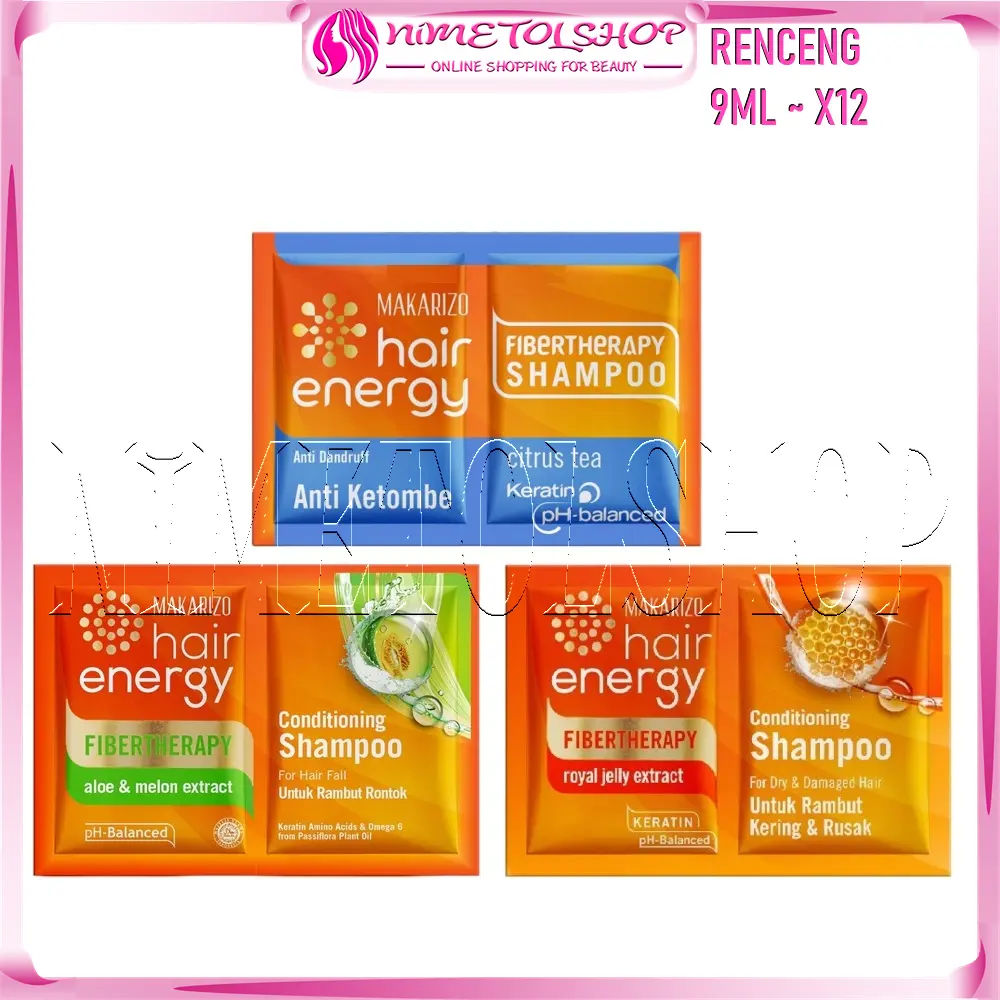 (RENCENG) MAKARIZO Hair Energy Shampoo 9ml X12 Fibertherapy Conditioning Keratin Rontok Ketombe rambut