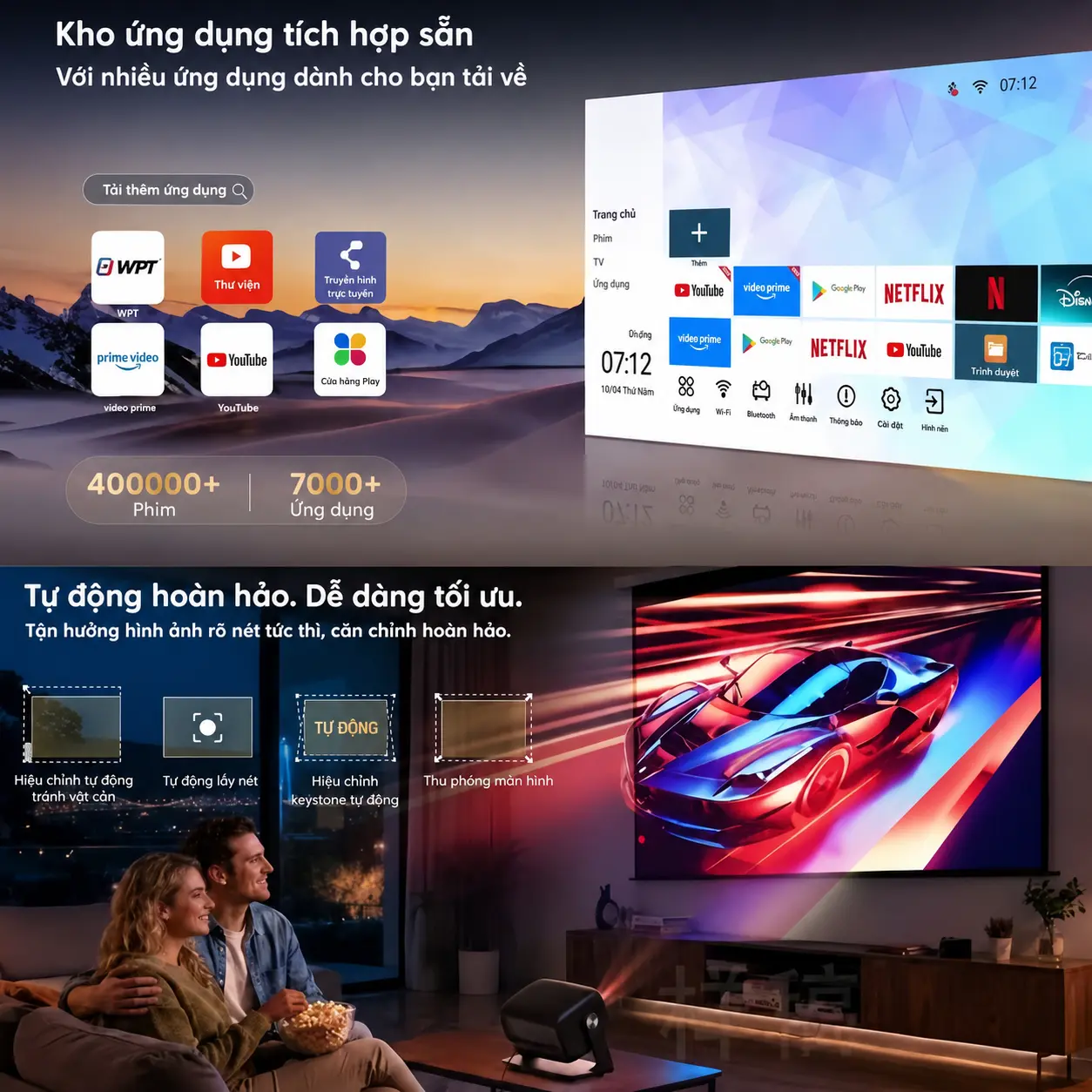 [BT ]Máy chiếu C5 đa năng - Xem phim siêu mượt, Tự động cân chỉnh góc chiếu, Wifi 6 tốc dộ cao, Màn hình 160 Inch cực chill, Rạp chiếu phim tại gia | BigBuy360 - bigbuy360.vn