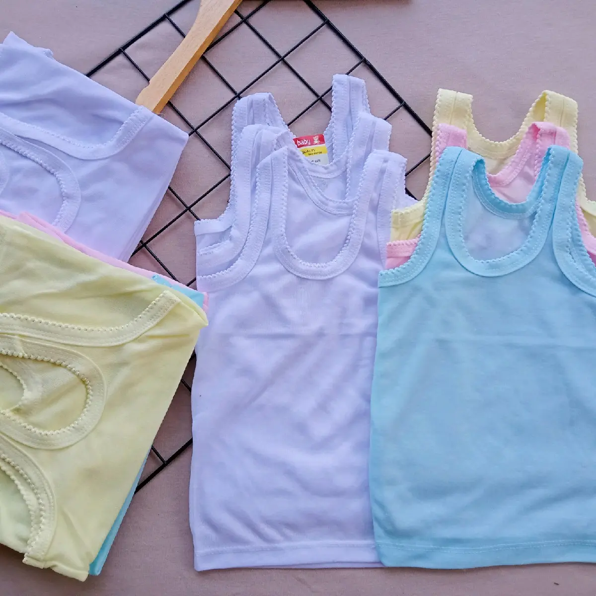 Paket Kaos Dalam Anak Cewek Cowok-Paket 3pcs dan Paket 6pcs singlet warna Seri putih dan Seri Warna Motif Polos