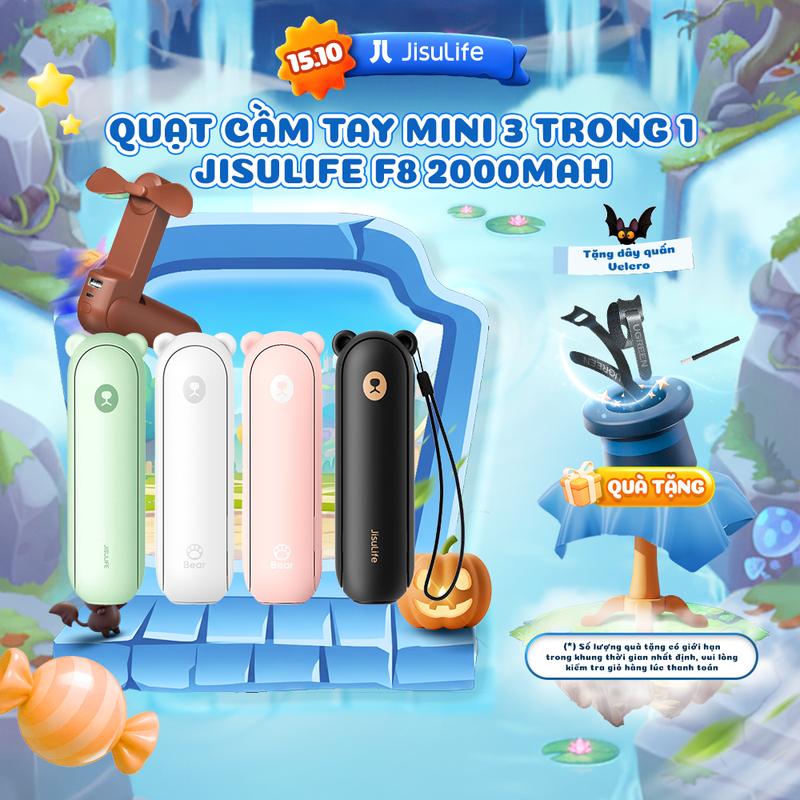 Quạt Cầm Tay Mini 3 Trong 1 JISULIFE F8 2000mAh Tích Hợp Sạc Dự Phòng | Đèn Pin | Chính Hãng - Bảo Hành 12 Tháng