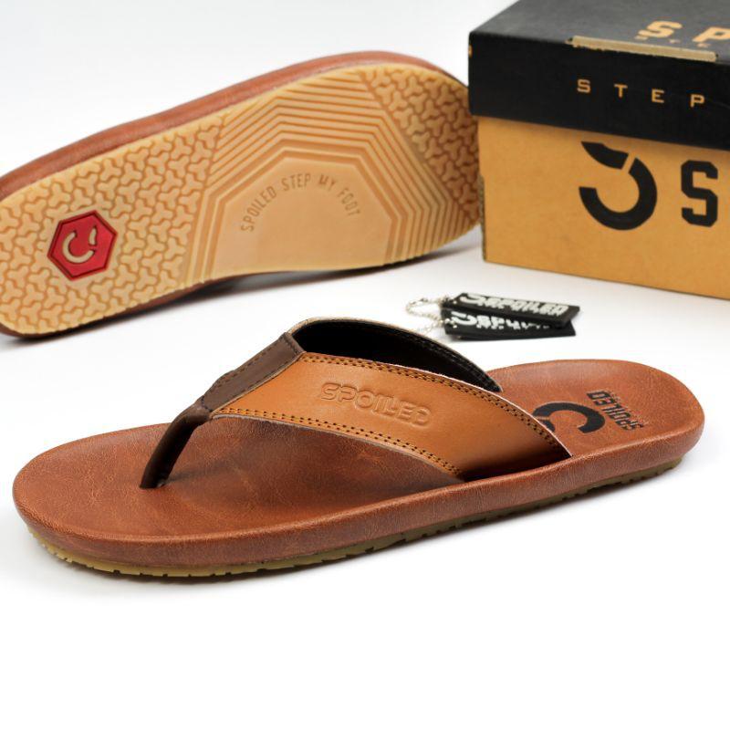 Sandal Jepit Kulit Sendal Pria Cowok Laki -Laki Casual Kasual Kulit Dewasa Kekinian Shallow Kekinian Jepit Capit Cepit Japit Ori Original Cowo Murah 3