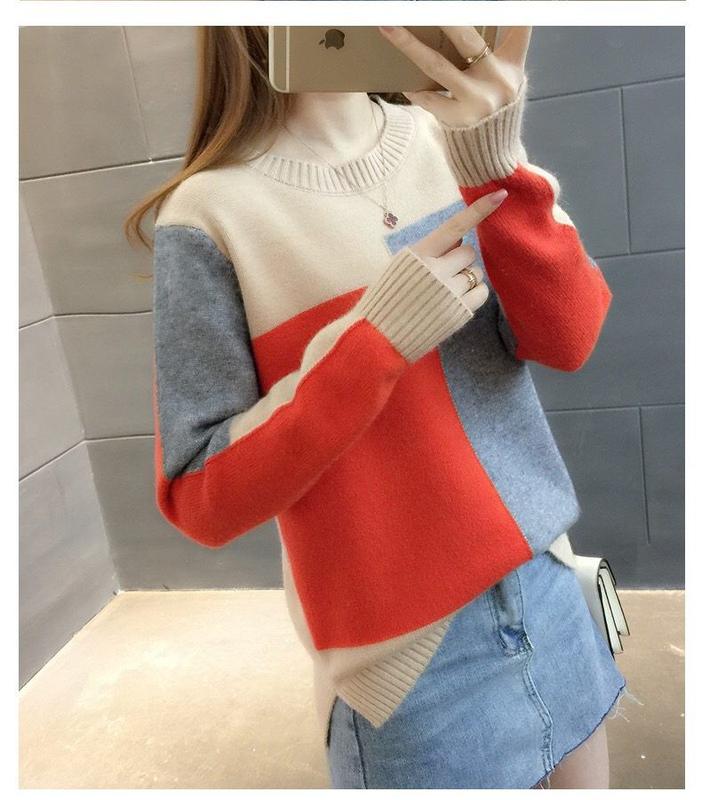 Product Introduction of ZANA Autumn and Winter Women's New Pullover Sweater Loose Korean Color Block Long Sleeve Knitted Bottom Top 15