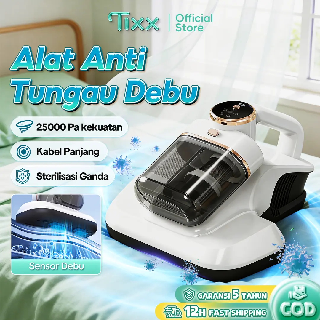 TIXX Vacuum Cleaner Kasur Multifungsi 25000PA 100W UV-C Anti Bakteri Ultrasonic Frekuensi Ganda Hisap Lebar 3 Mode Daya Praktis Untuk Kasur Sofa Karpet Bulu Hewan Kualitas Baik Awet Aman Dan Nyaman Dipakai Sehari Hari