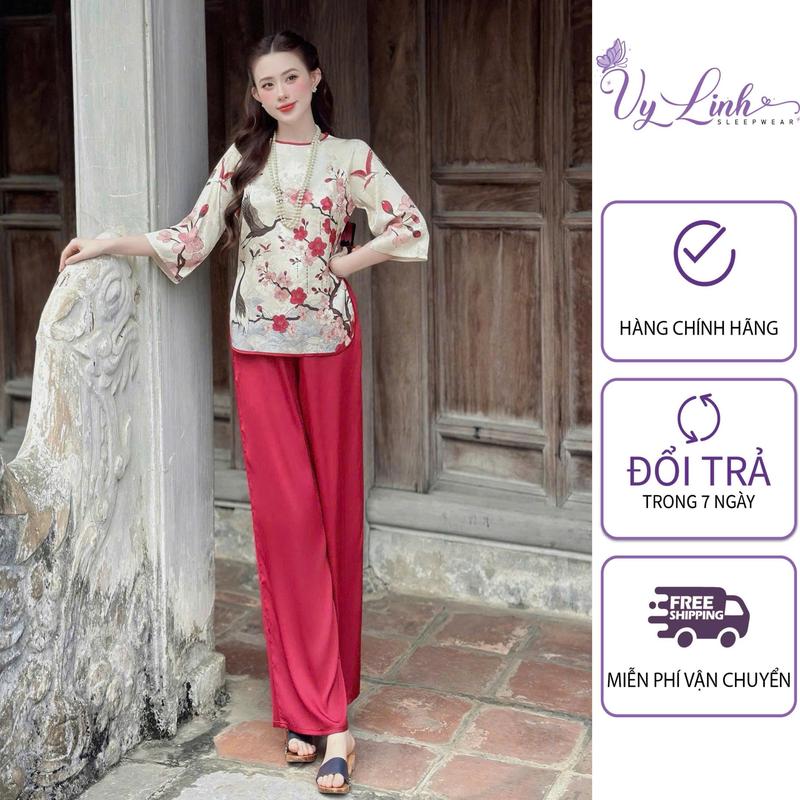  Bộ Đồ Lam Áo Xẻ Tà Dành Cho Nữ Họa Tiết Hình In 3D Chất Liệu Vải Gấm Hoa Mềm Nhẹ Mát S1330 Gấm 3D 