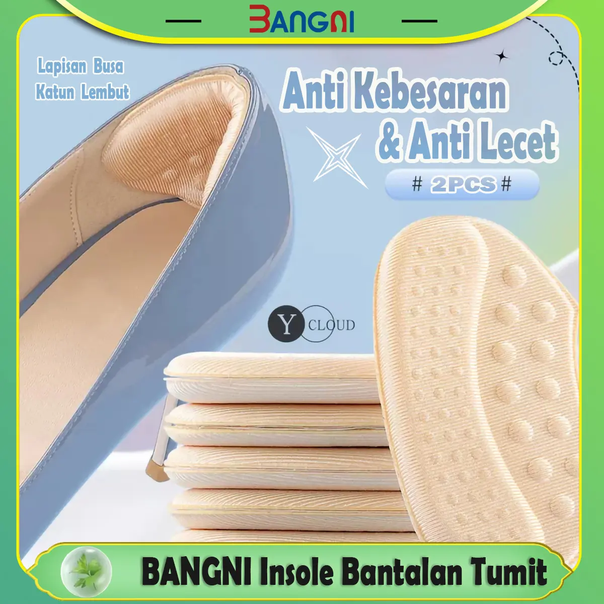 BANGNI Insole Bantalan Tumit/Sol Pelindung Tumit/Insole Sepatu Kebesaran/Sol Anti Lecet/Ganjalan Sepatu Kebesaran Untuk Sepatu Wanita dan Pria SOL-5077