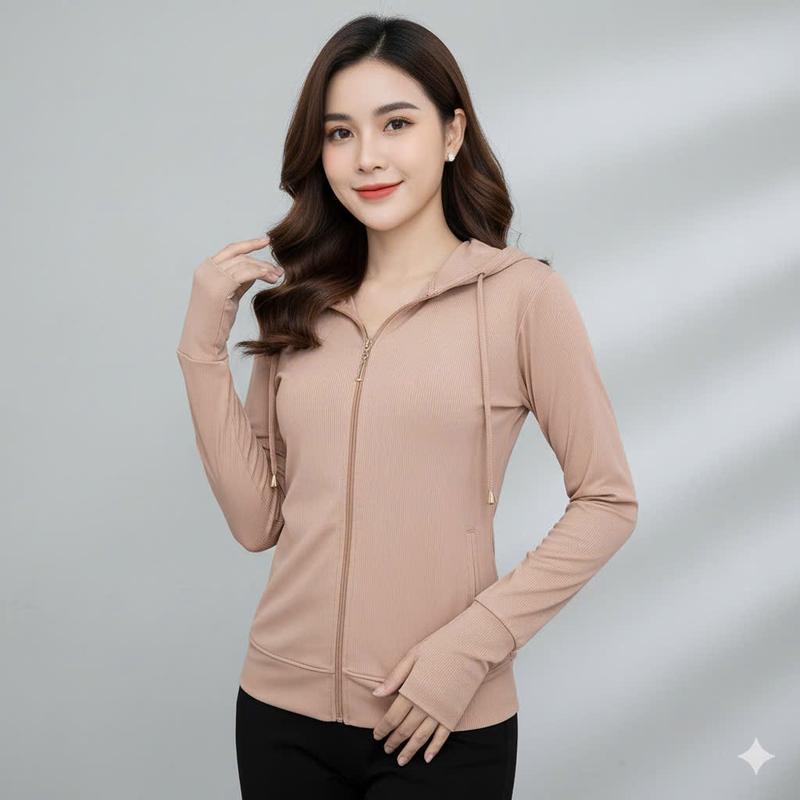 Áo Khoác Gân Tăm Lạnh NÓN TO, Túi Ngoài có Khóa Kéo Nữ Women Nhung Top