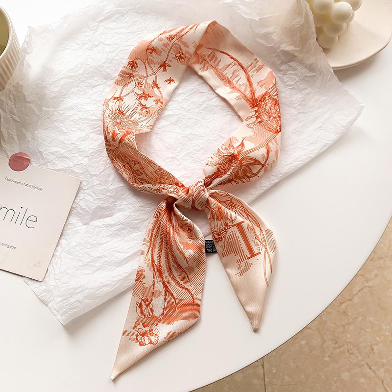 Product Introduction of New Brand Fashion Letter Pattern Women Silk Riband Handle Bags Scarf Small Ribbon Hair Band Headband Scarves & Wraps Hair Ties for girls A-Z 22