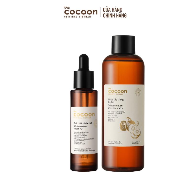 COMBO Tinh chất bí đao N7 (serum) 7% Niacinamide sạch mụn chuyên sâu & mờ vết thâm Cocoon 30ml + Bigsize Nước tẩy trang bí đao 500ml