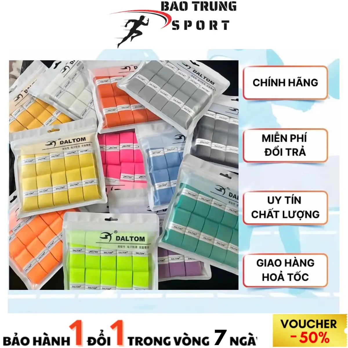 COMBO 10 Quấn Cán Daltom 2 Lớp Quấn Vợt Pickleball,Cầu Lông,Tennis Êm Tay,Bám Tay,Thấm Hút Mồ Hôi