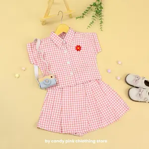 Candy Pink Clothing Store - Setelan Lolypop Anak Perempuan 1-6 Tahun Katun Kotak Yarnded Nyaman & Desain Menarik Size S M L