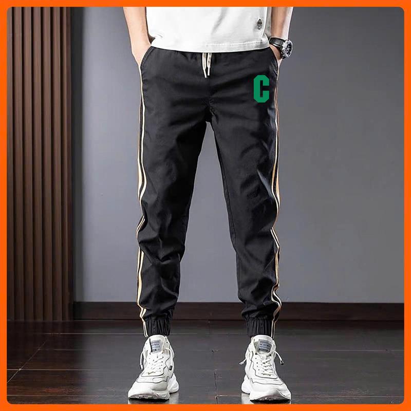 Quần Jogger Kaki Nam Form 40-70Kg Chạy Sọc Thể Thao Cá Tính In Chữ C