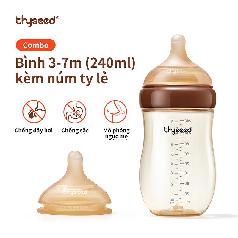   Combo bình 3-7m + núm lẻ  Bình sữa chống đầy hơi Thyseed sơ sinh PPSU chống sặc núm ti mềm 240ml 