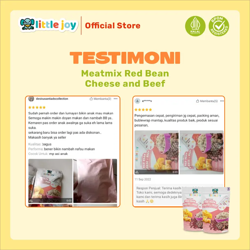 Little Joy Meatmix Twin Pack - Red Bean Cheese & Beef 22 gr @ 2 pcs | Bubuk Tabur untuk MPASI 6 Bulan | Kaya Omega 3 & Zat Besi | daging sapi keju asli | Aman Tanpa Gula & Garam | Praktis dan Bergizi | Tinggi Nutrisi 4
