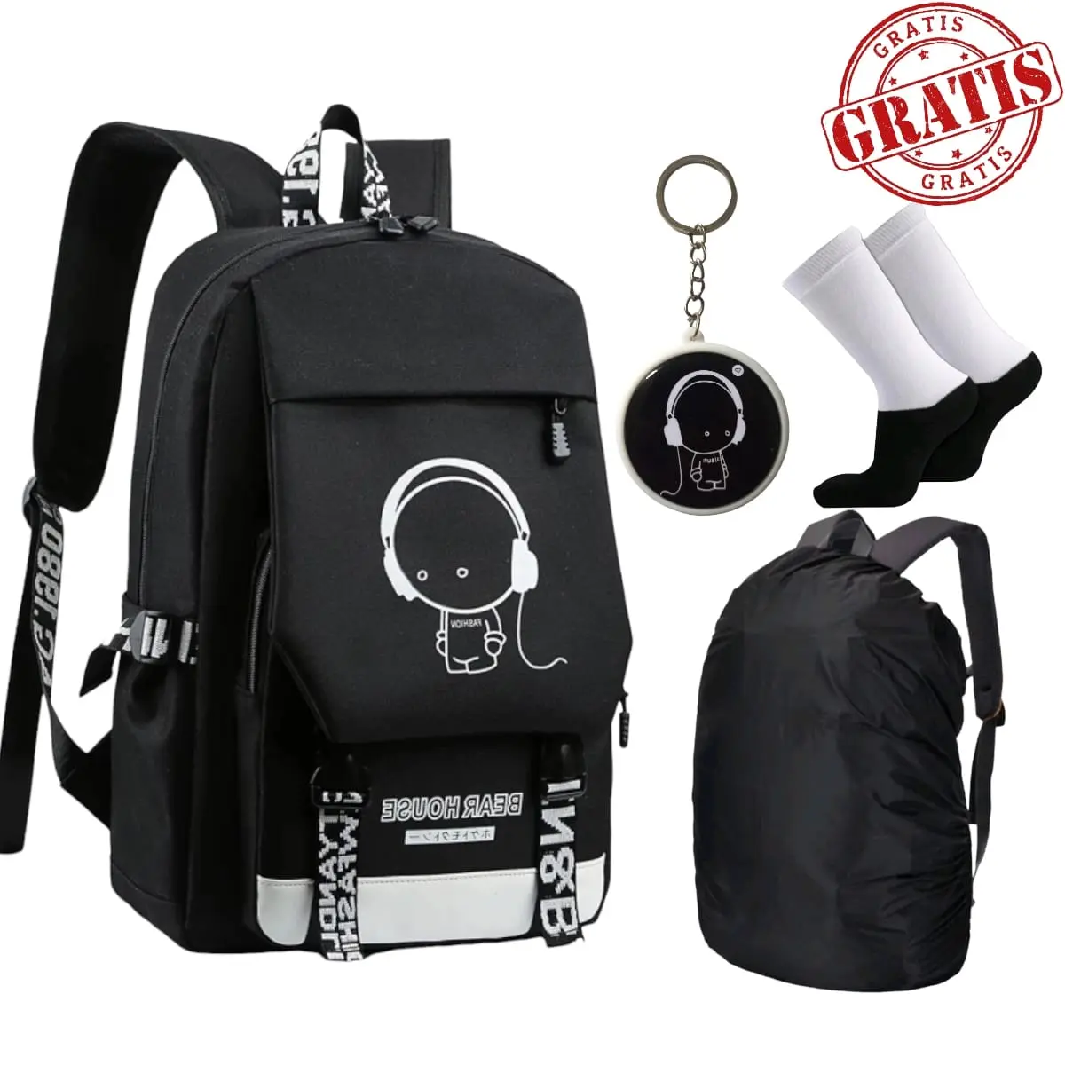 TAS RANSEL SEKOALH MUSIK BONUS KAOSKAKI DAN RAINCOVER TAS PUNGGUNG ANAK TK SD SMP SMA Kanvas Fashion