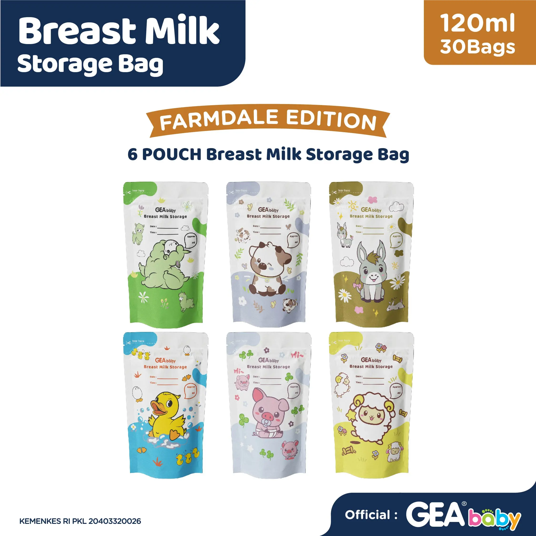 Paket PREMIUM GEA Baby Kantong Asi 120ml Farmdale Edition 6 pouch