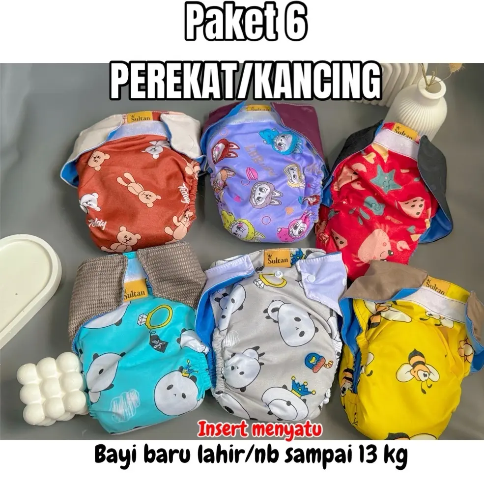 clody perekat 6 dan kamcing 6 insert bisa lepas  Bayi BB Reguler 3-14kg (1-3thn ) BB jumbo 10-20kg (2-4thn)