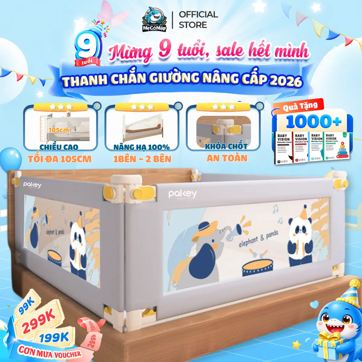 [Ưu Đãi Sốc] Thanh Chắn Giường Pakey Nâng Hạ Dạng Trượt Dễ Dàng ,Thanh Chắn Giường Cho Bé Có Khóa Xoáy 2 Chiều, Bọc Xốp An Toàn