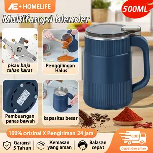 Penggiling listrik berdaya tinggi AE 500ML 300W + motor berkecepatan tinggi 28000 rpm, bilah baja tahan karat food grade bermata 8, kompak dan portabel + pembuangan panas cepat, kebisingan rendah, pengiriman 24 jam, blender chopper processor Air Kayu