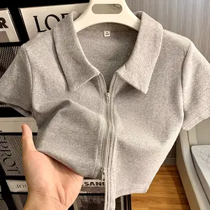 Kaos pendek hitam resleting ganda/kaos lengan pendek