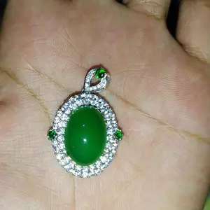 FEATHER HONGKONG - Set Perhiasan Whitegold Giok Two Dots Liontin Anting Cincin Wanita