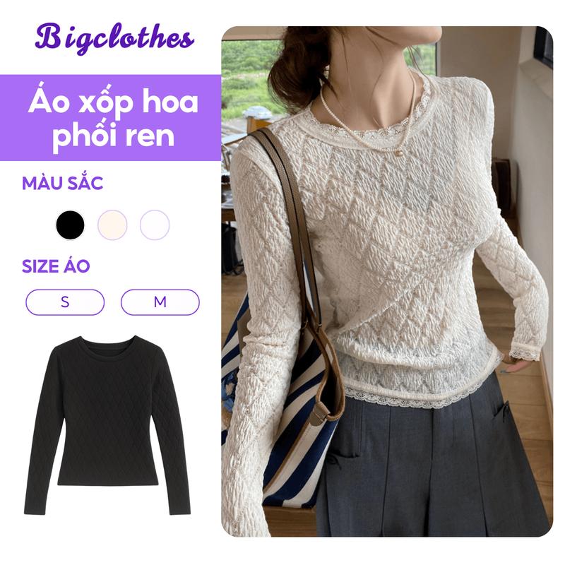 Áo Thun Nữ Dài Tay Hàng QC Xốp Hoa Mỏng Nhẹ Thiết Kế Phối Ren Tiểu Thư Sang Chảnh A033