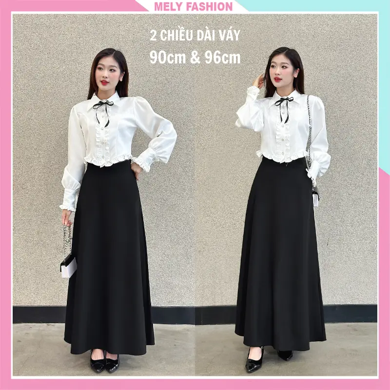 Chân váy dài dáng suông chữ A midi có túi dài qua gối tới mắt cá chân phong cách ulzzang vintage hàn quốc đơn giản nữ Women Mely Fashion CV86 Cotton Màu Đen