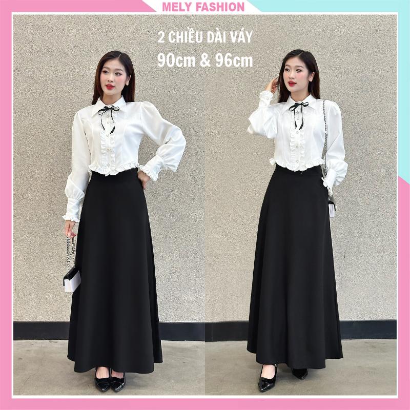 Chân váy dài chữ A dáng suông Mely Fashion công sở midi dài 90cm 96cm cạp cao tôn dáng che bụng tốt có bigsize CV86