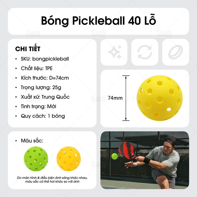 Bóng Pickleball 40 Lỗ Phù Hợp Sử Dụng Tập Luyện Và Thi Đấu Ngoài Trời Nhiều Màu Sắc 2
