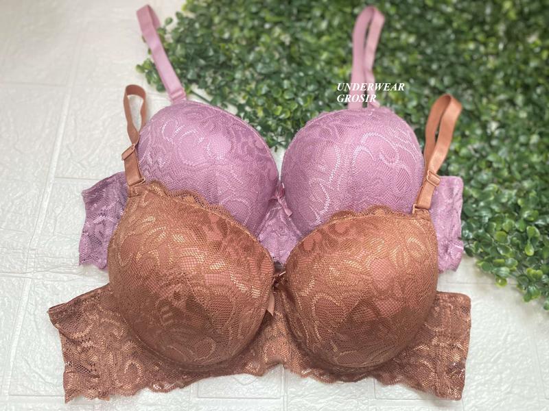 Promo 3 PCS ! BH Bra Kawat Push Up Busa Tebal Renda Cantik Cup B Kait 3 | Size 38 40 42 44 46 48 3