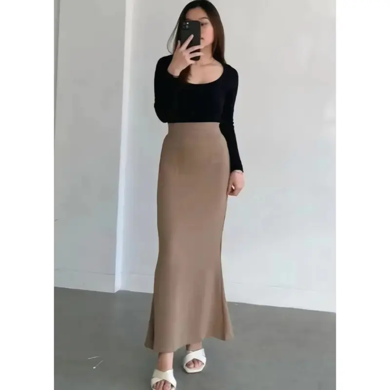 Rok Skirt Lunar Mermaid Duyung Wanita Kekinian Maxi Midi Bahan Scuba Elastis Melar Viral 2025 2