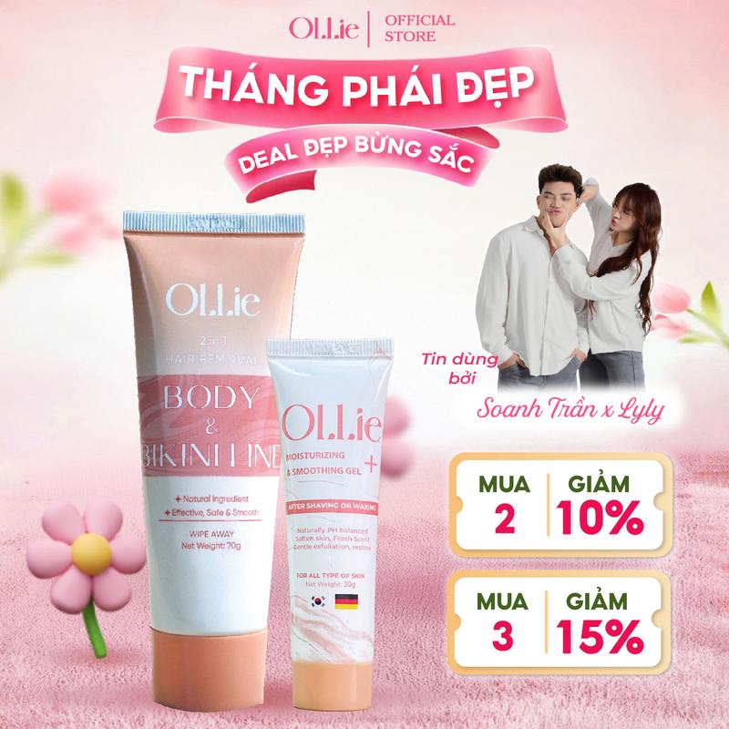 COMBO 1 Kem Tẩy Lông Ollie Hương Đào Dành Cho Body Nam Nữ, Hỗ Trợ Tẩy Lông Nhanh Chóng và 1 Kem Dưỡng Ollie Giúp Da Mềm Mịn - Tặng Que Gạt - KT601 sáp wax chem chép ốc trắng