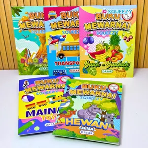 Squeezy Buku Mewarnai 5 Pcs 20cm x 15cm 70gr 6 Halaman Dinosaurus Transportasi Buah Hewan Mainan Cover Tebal Random Books