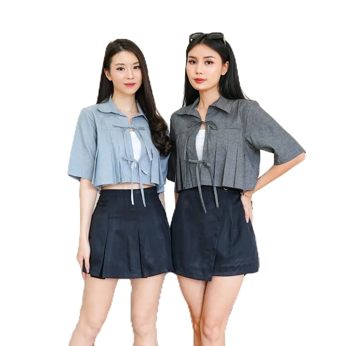 IBRA Calipso Pleated  Baju  Atasan Crop Top  Wanita Outer Kemeja  Pendek  Cewek Dewasa Korean Style Denim seragam Minimalist plus size Tangan