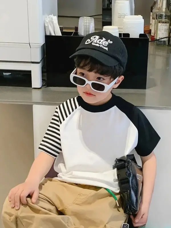 Kaos Raglan Anak Lengan Pendek Katun Combed Umur 1-6 Tahun / Kaos Raglan Kombinasi Salur Dan Polos PS016 1