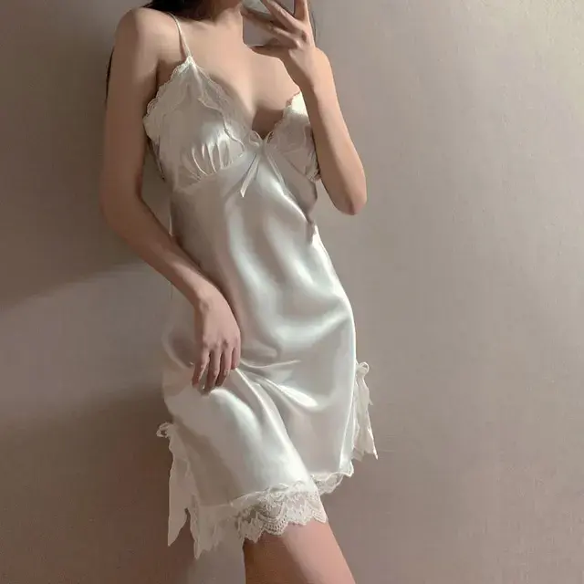 MN Dress Wanita Malam Baju Tidur Wanita Bahan Polyester Polos Santai Gaun Malam Solid Warna Free size  1032 8