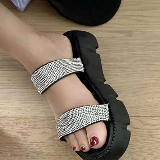 Sandal Slop Wanita Dewasa | Wedges Wanita | Sandal Slop Tinggi Gliter 2388-z1 2
