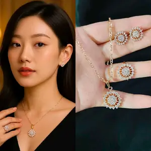 Xuping88 Set kalung,anting,dan cincin Motif Bulat PermatacRosegold RAISA bronze imitasi SP4