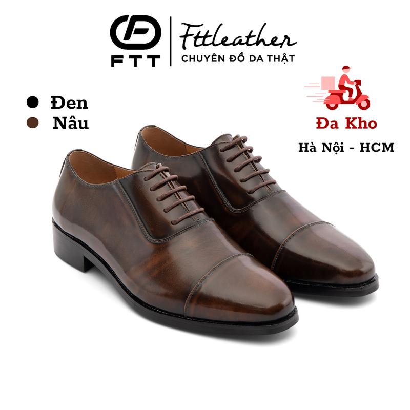 Giày Oxford , giày tây nam công sở buộc dây Fttleather da chà bóng đế cao cấp chống trơn,trượt F0302