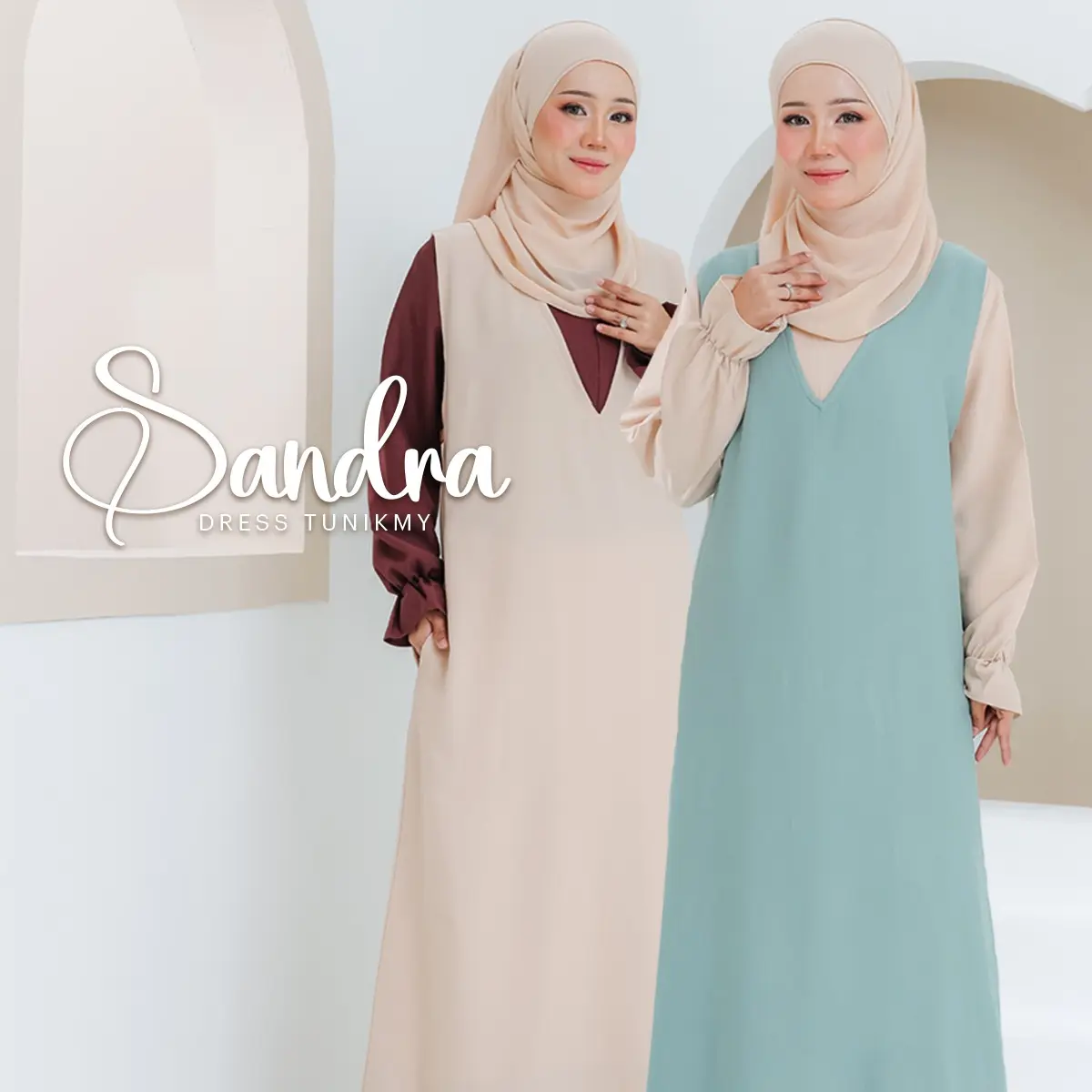 TUNIKMY Baju Dress Sandra | Set Dress & Inner | Dress Muslimah Viral 2024 | Dari S hingga 3XL